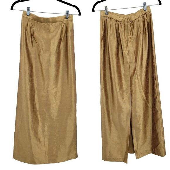 Vintage 80's Formal‎ Maxi Skirt Set 8P Gold Metallic Modest Mother of the Bride - Picture 2 of 16